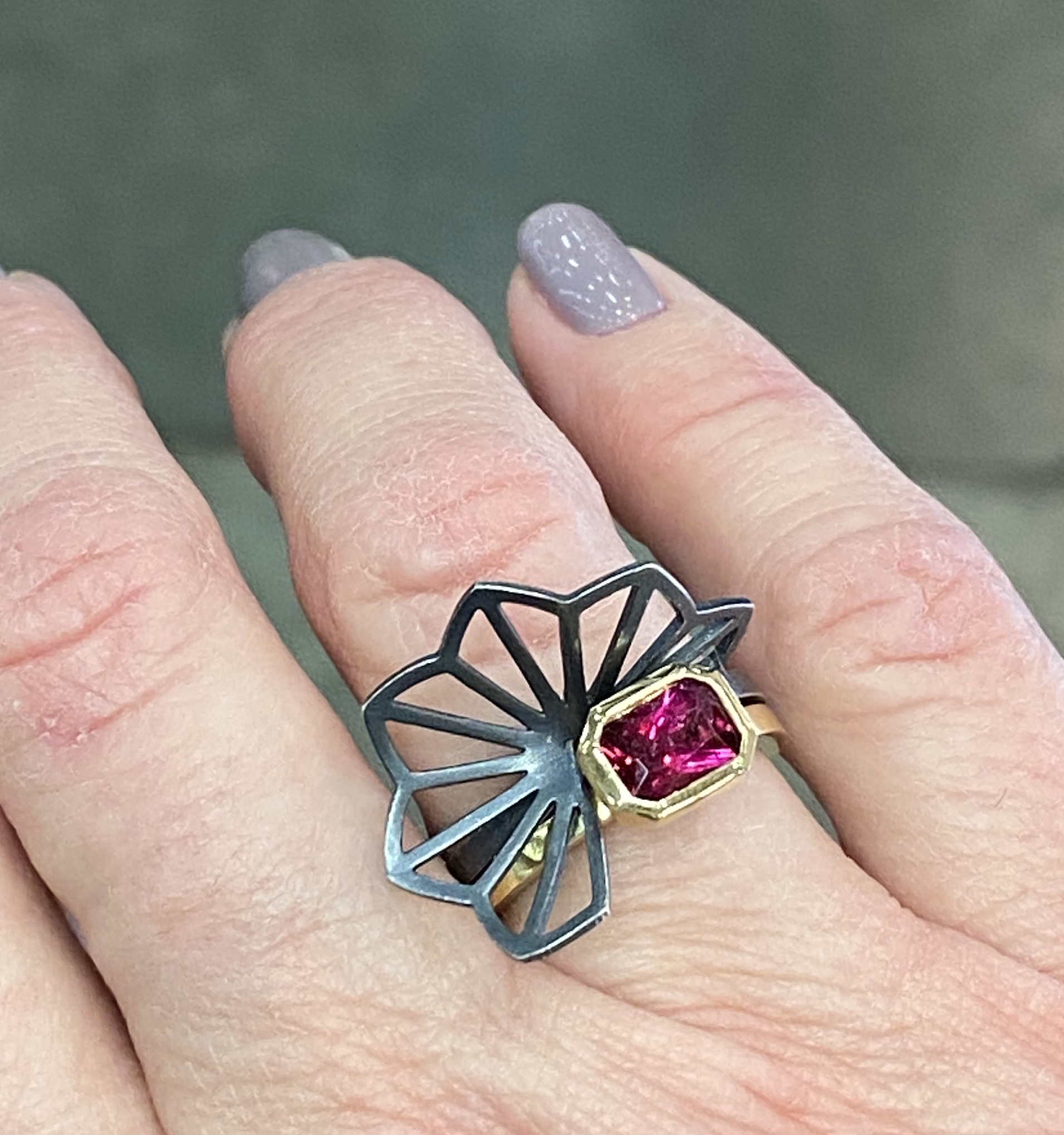 Karin Jacobson Origami ring set with pink tourmaline