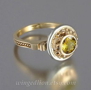yellow beryl yellow gemstone ring in 14kt yellow and white gold