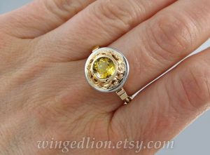 yellow gemstone ring two tone 14kt gold ring
