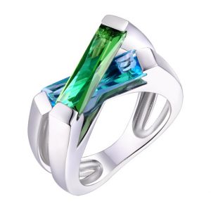 Helenite green and blue gemstone ring sterling silver