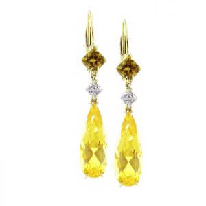 yellow gemstone earrings with diamonds