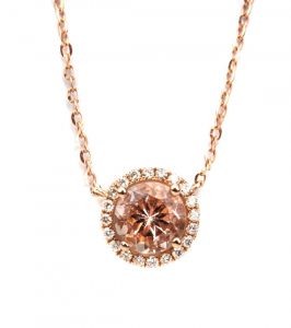 Morganite and diamond 18 kt rose gold necklace