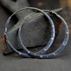 silver hoop earrings with rose gold