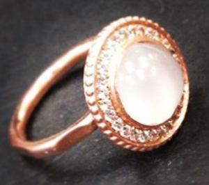 rose gold ring with moonstone and diamonds