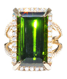 green, tourmaline, diamonds, 18 karat gold